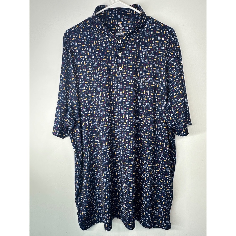 Rhoback Golf Polo Old Fashioned Cocktail Print Short Sleeve Performance - XXL